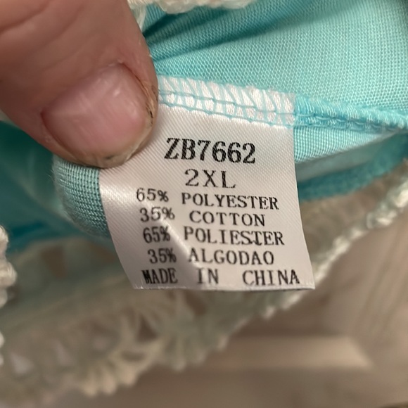 EUC Zenobia Stunning Turquoise & Cream Macrame 3/4 Sleeve Blouse, Sz 2x - Picture 6 of 7